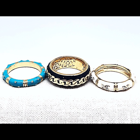 Set of 3 Patterned Enamel Stack Rings Size 7 - Picture 5 of 8